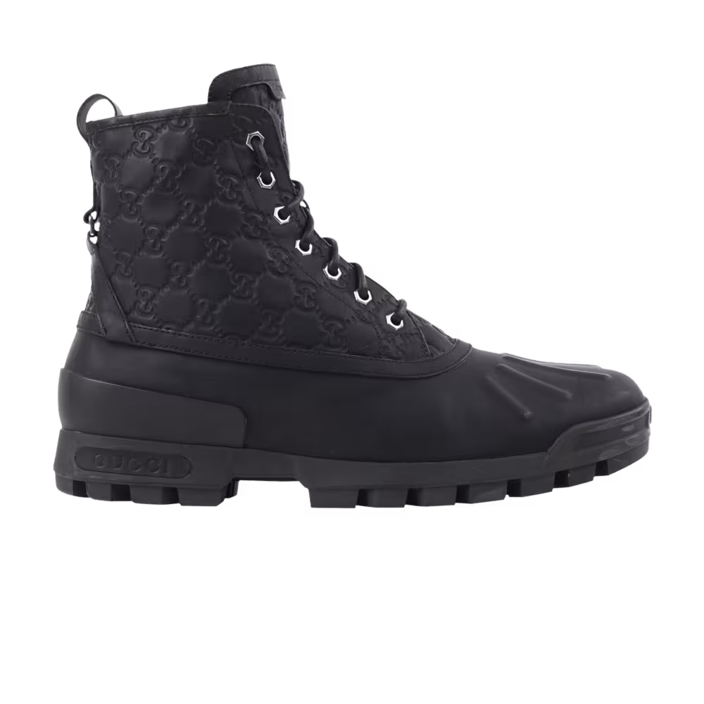 Gucci Guccissima Lace Up Duck Boot Black