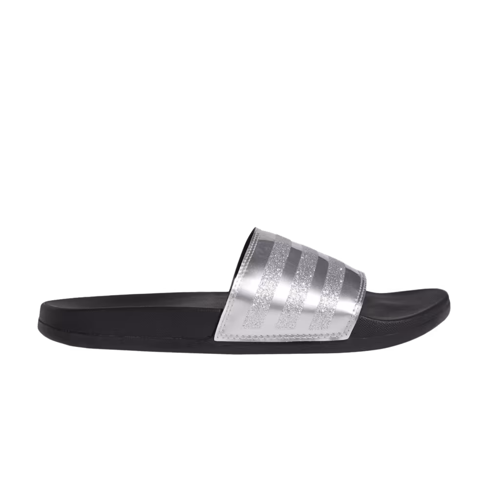 Adidas Women's Adilette Comfort Slides Stripes Shimmer - Silver Metallic