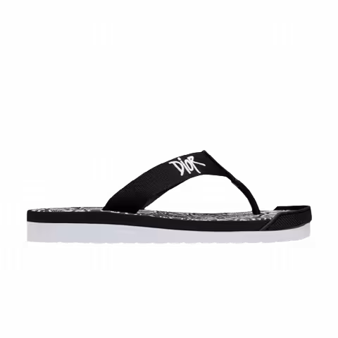Shawn Stussy x Dior Embroidery Flip Flops 'White Black'