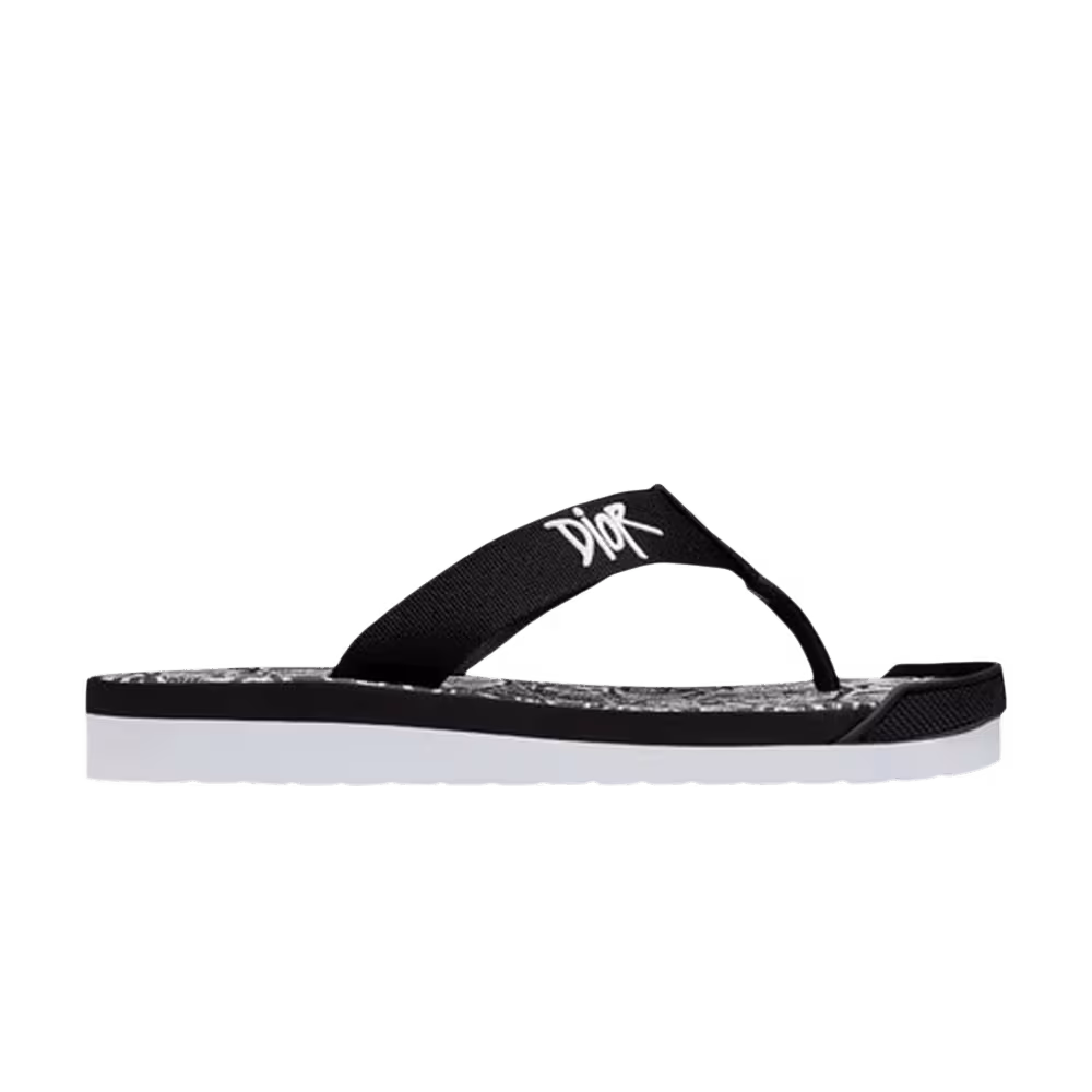 Shawn Stussy x Dior Embroidery Flip Flops White Black