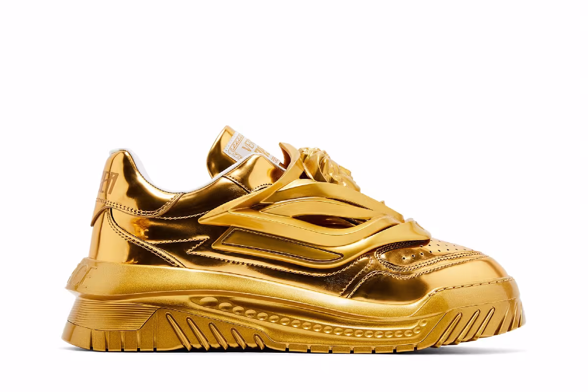 Versace Odissea Caged Rubber Medusa Sneaker Metallic Gold, view 2