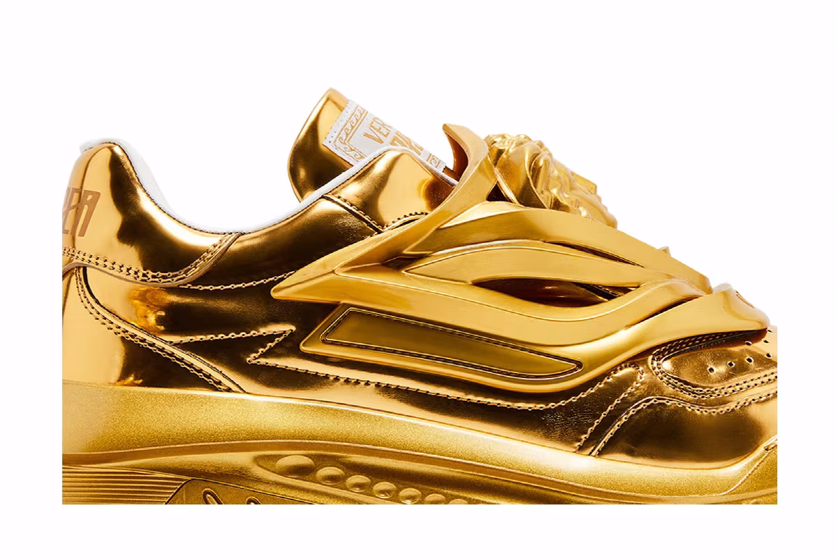 Versace Odissea Caged Rubber Medusa Sneaker Metallic Gold, view 3