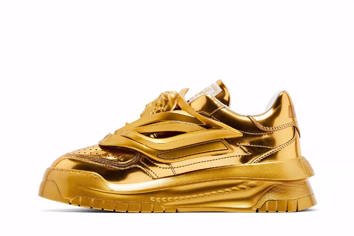 Versace Odissea Caged Rubber Medusa Sneaker Metallic Gold, view 4