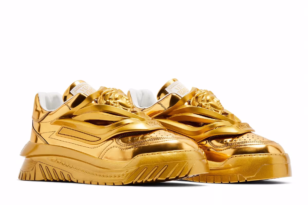 Versace Odissea Caged Rubber Medusa Sneaker Metallic Gold, view 9