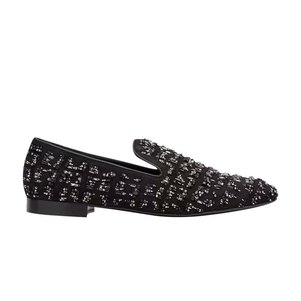 Versace Suede Bead-Embellished Slipper Black Silver