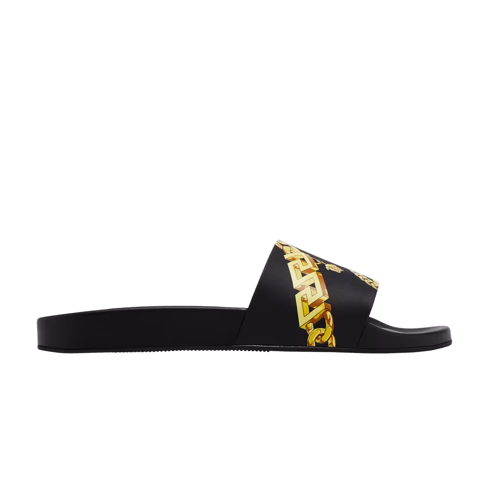 Versace Slide La Greca Chain Print - Black