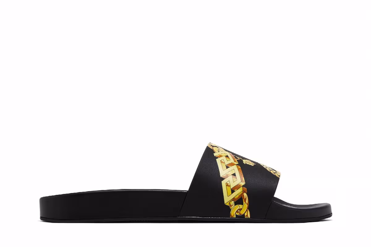 Versace Slide La Greca Chain Print - Black, view 2