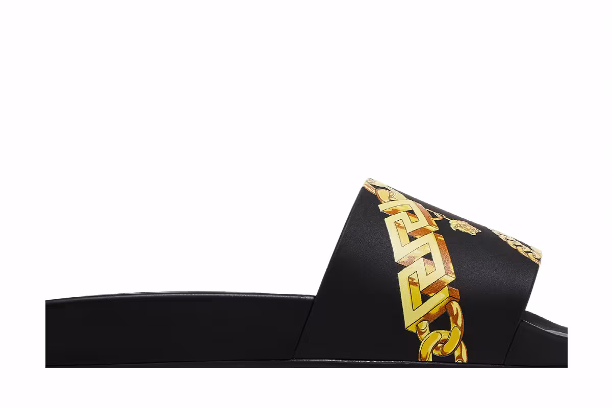 Versace Slide La Greca Chain Print - Black, view 3
