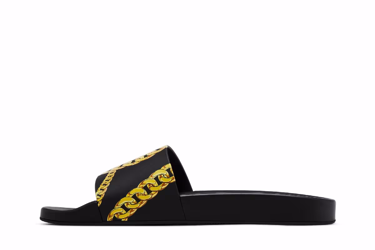 Versace Slide La Greca Chain Print - Black, view 4