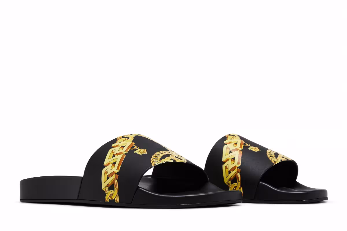 Versace Slide La Greca Chain Print - Black, view 9