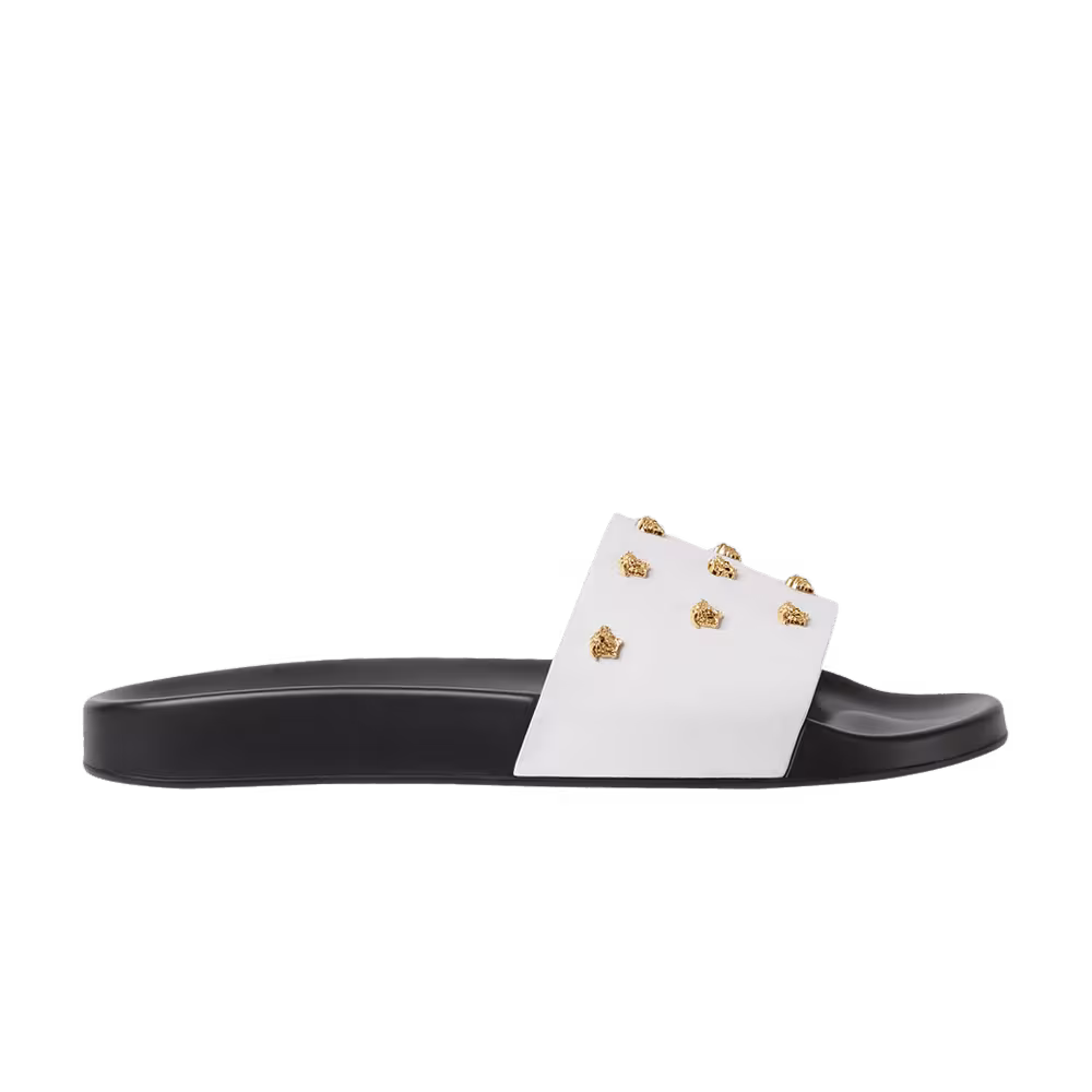 Versace Medusa Stud Leather Slide White
