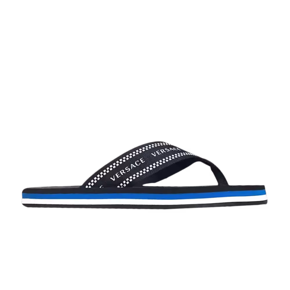 Versace Greca Thong Flip Flops Black Blue