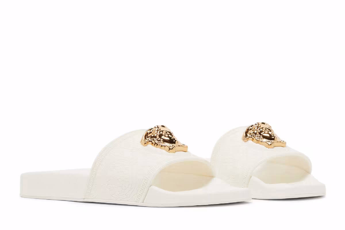 Versace Women's Palazzo Pool Slides White Gold, view 9