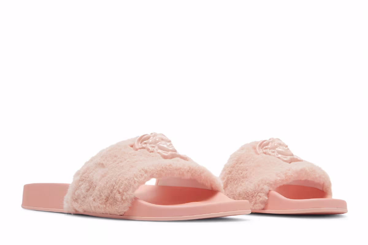 Versace Women's La Medusa Faux Fur Slide Pale Pink, view 9