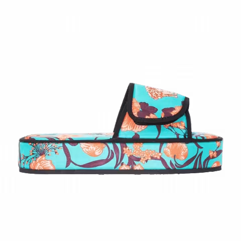 Versace Wmns Wedges Slide 'Baroque Art Deco Flowers - Blue'