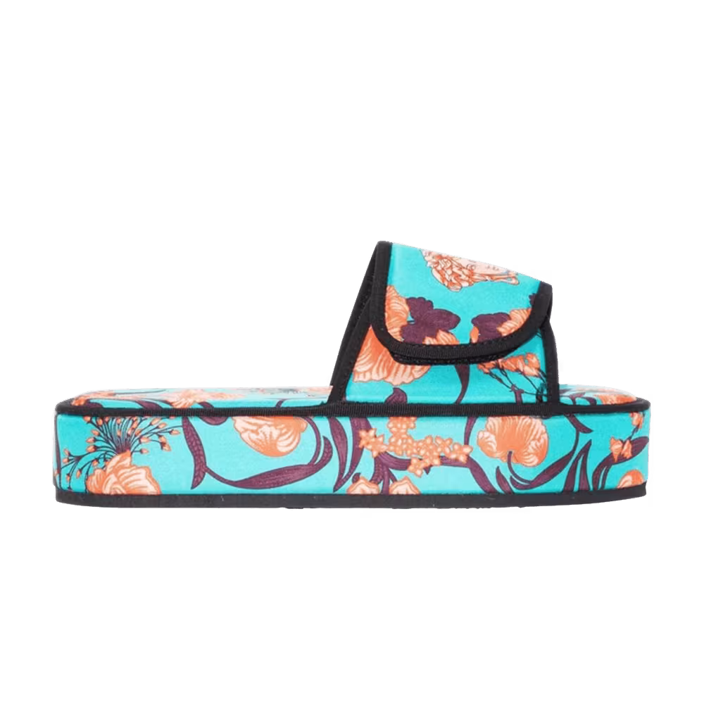 Versace Women's Wedges Slide Baroque Art Deco Flowers - Blue