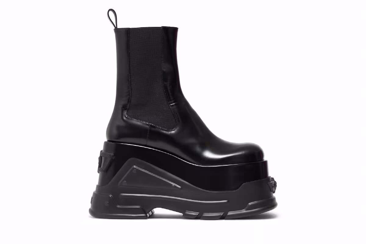 Versace Women's Leather Platform Boot Black, view 2