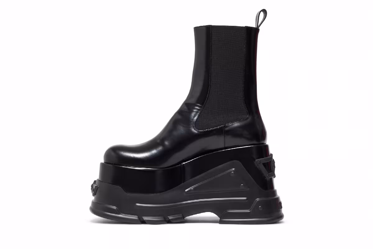 Versace Women's Leather Platform Boot Black, view 4
