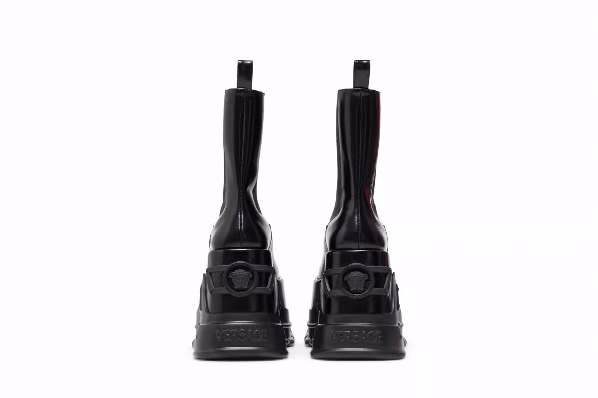 Versace Women's Leather Platform Boot Black, view 7