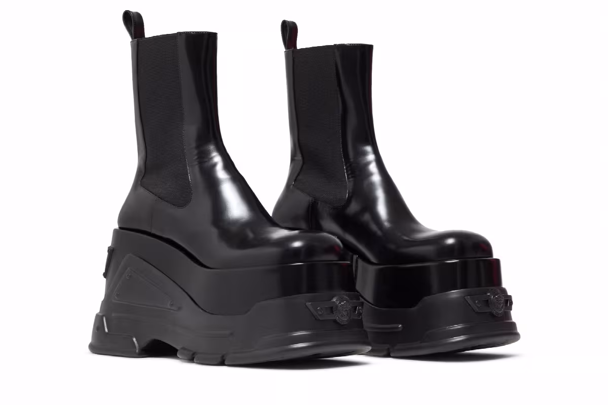 Versace Women's Leather Platform Boot Black, view 9