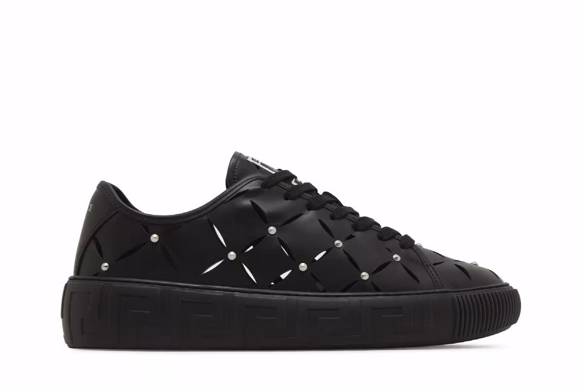 Versace Greca Sneaker Cut-Out Stud - Black, view 2