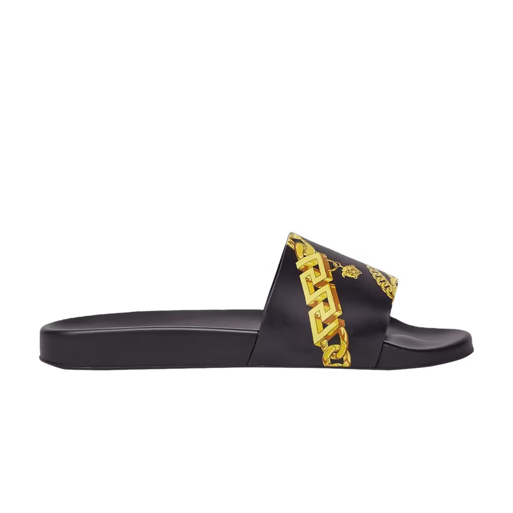 Versace Women's Slide La Greca Chain Print - Black