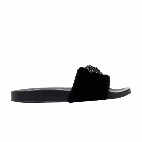 Versace Wmns La Medusa Faux Fur Slide 'Black'