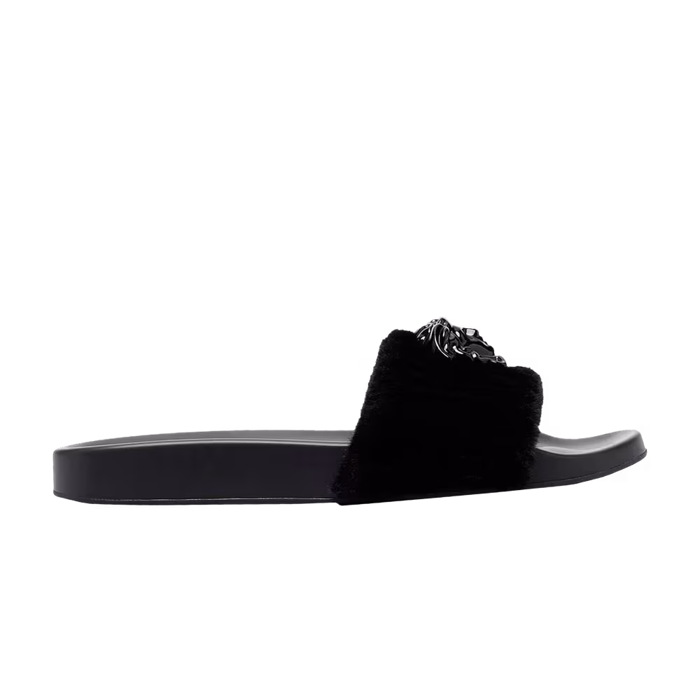 Versace Women's La Medusa Faux Fur Slide Black