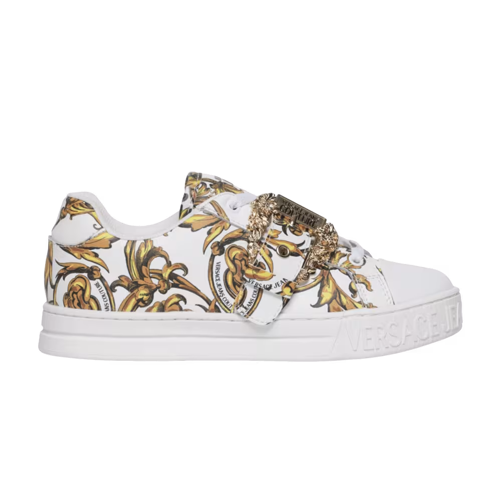 Versace Women's Buckle Sneakers Baroque Print - White Gold