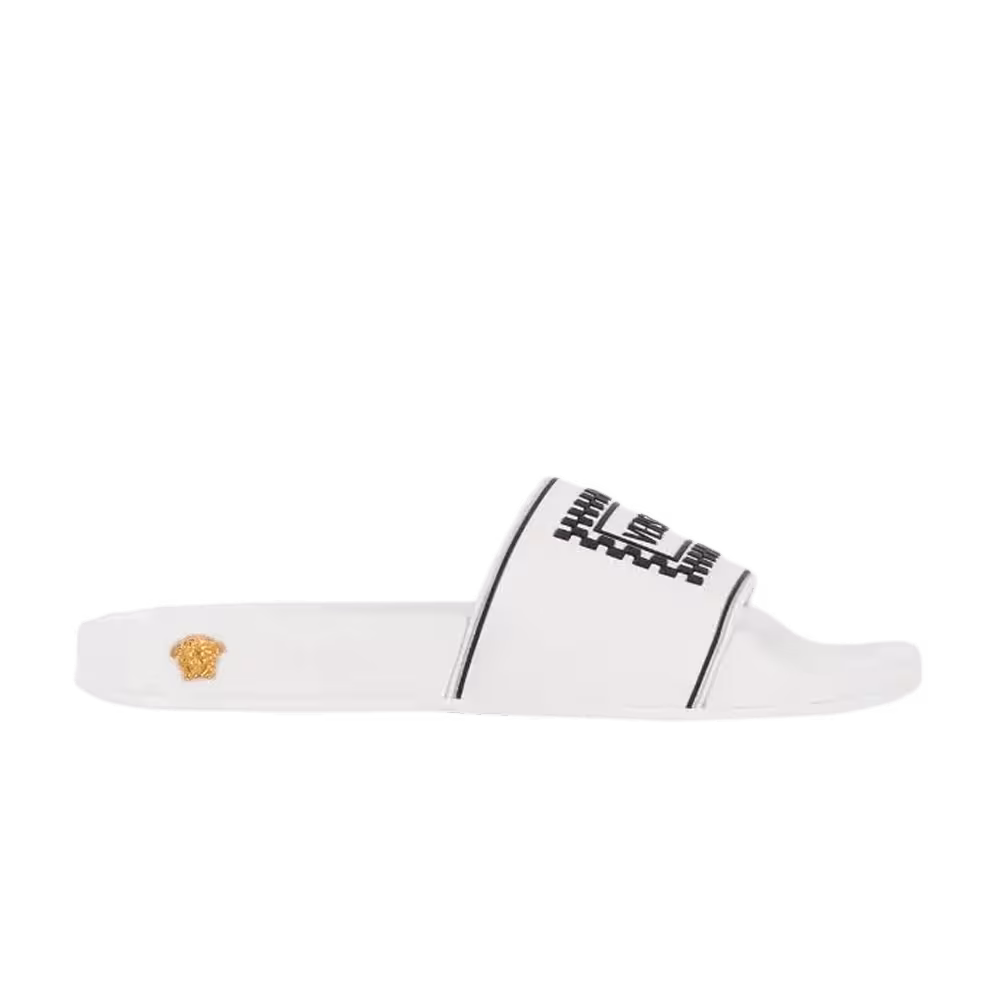 Versace Women's Logo Pool Slide White Checkerboard