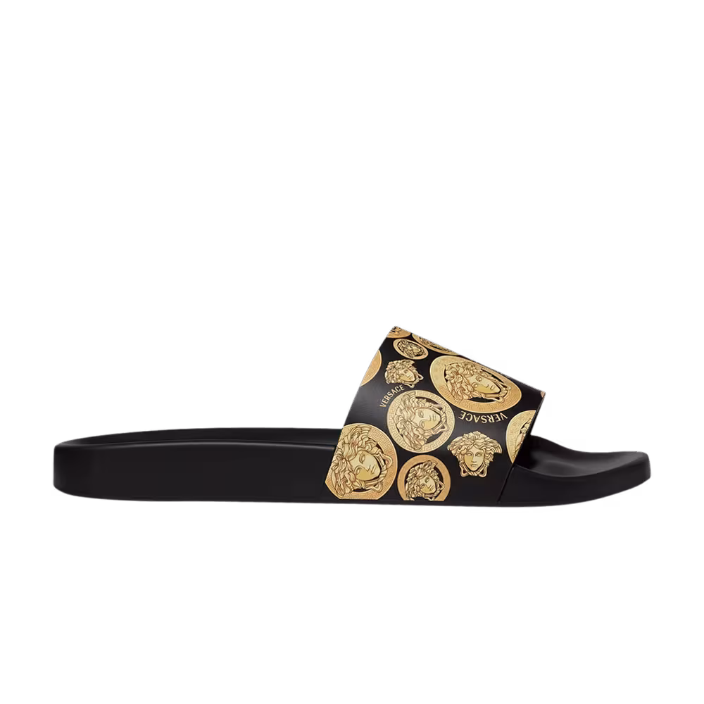 Versace Medusa Stud Leather Slide Medusa Coin
