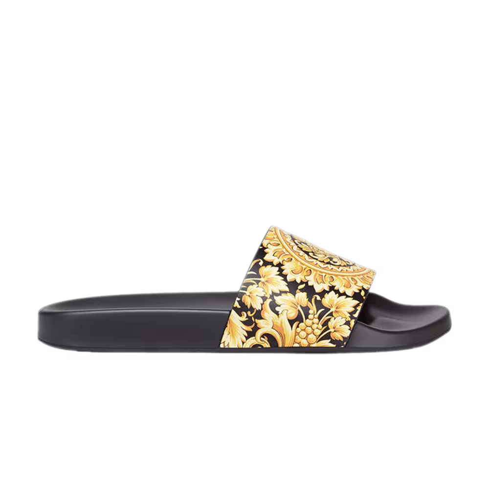 Versace Women's Medusa Stud Leather Slide Barocco Print