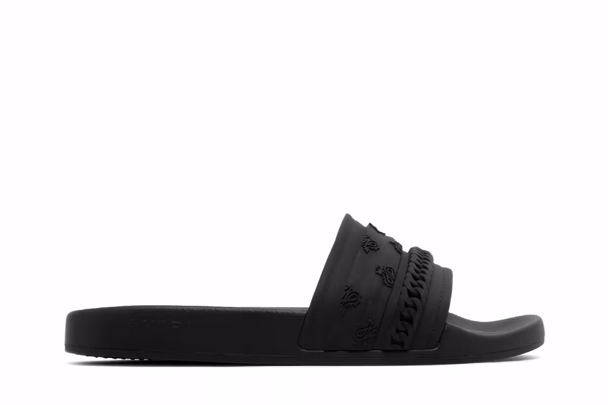 Amiri Bandana Chain Pool Slide Black Paisley, view 2