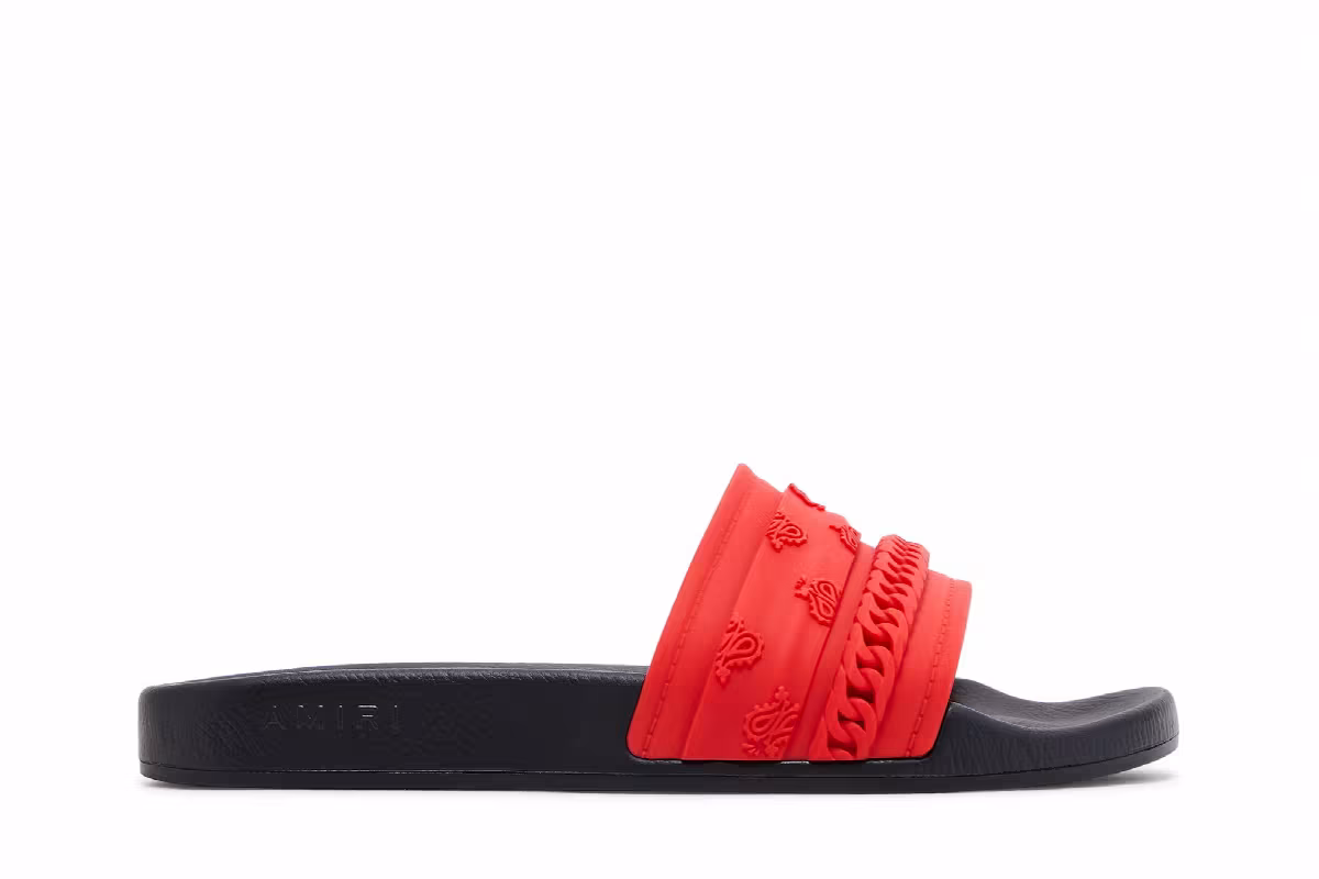 Amiri Bandana Chain Pool Slide Red Paisley, view 2