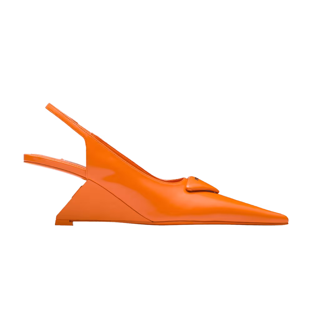 Prada Women's Brushed Leather Slingback Pumps Orange