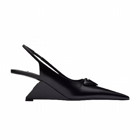 Prada Wmns Brushed Leather Slingback Pumps 'Black'