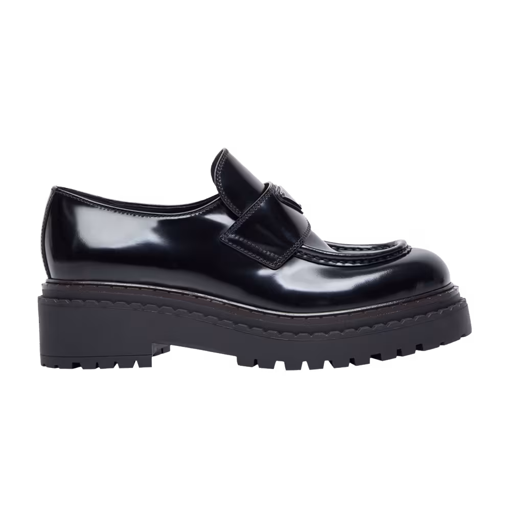 Prada Women's Brushed Leather Platform Loafer Black