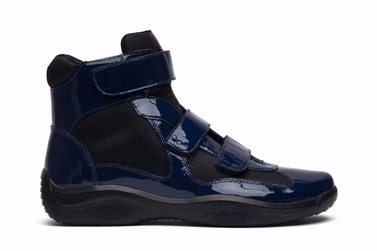Prada Patent Double-Strap High Top Royal Blue, view 2