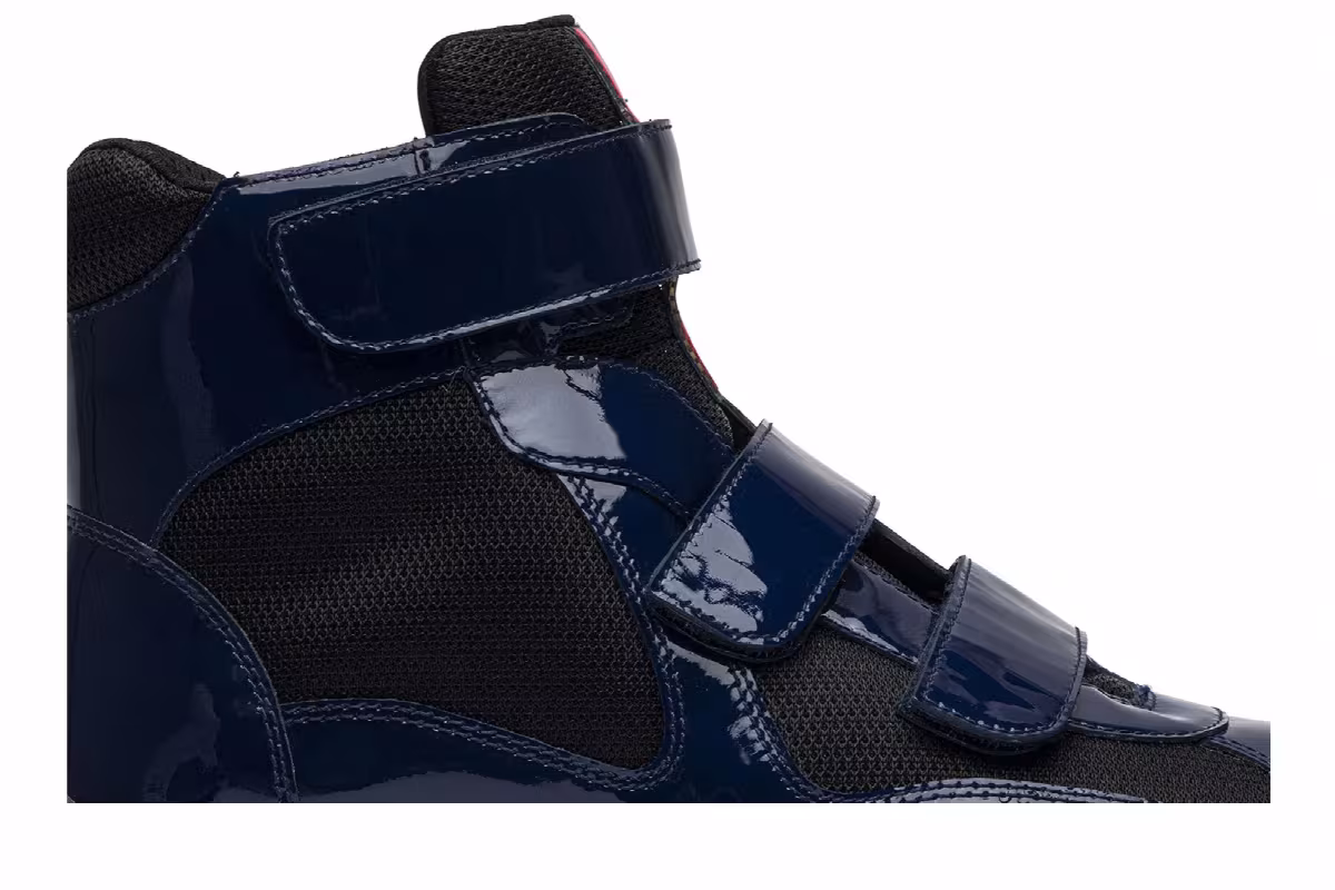 Prada Patent Double-Strap High Top Royal Blue, view 3