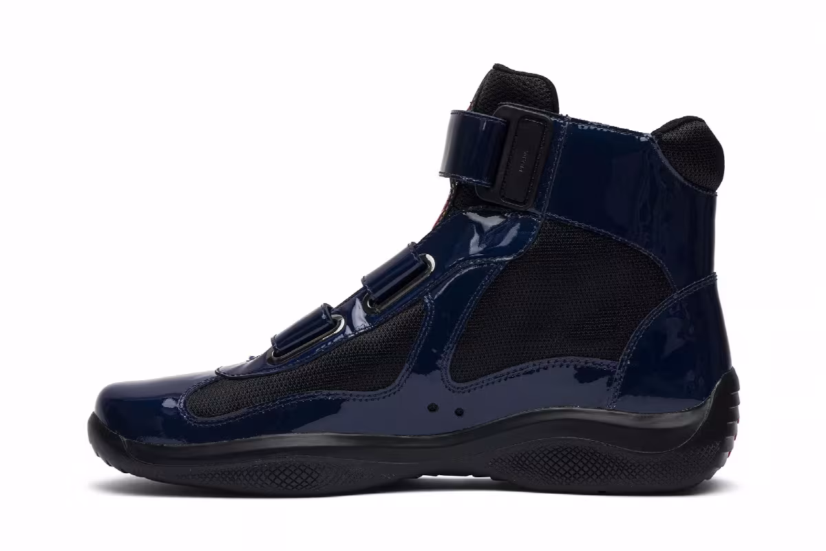 Prada Patent Double-Strap High Top Royal Blue, view 4