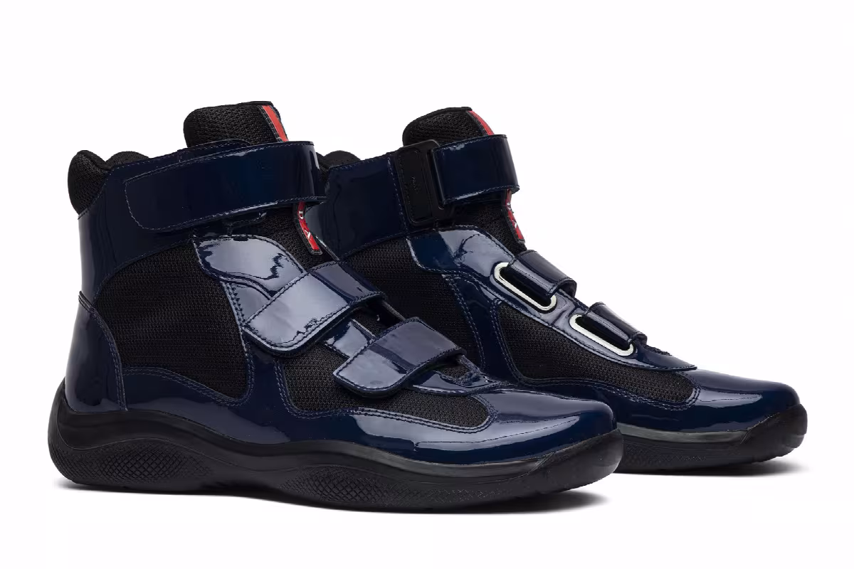 Prada Patent Double-Strap High Top Royal Blue, view 9