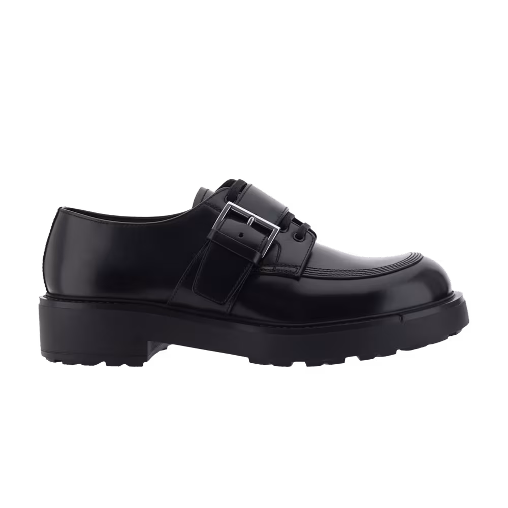 Prada Buckled Brushed Leather Derby Black