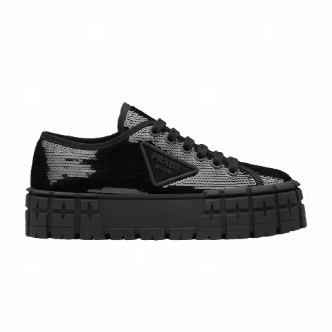 Prada Wmns Gabardine Double Wheel Platform 'Black Sequins'