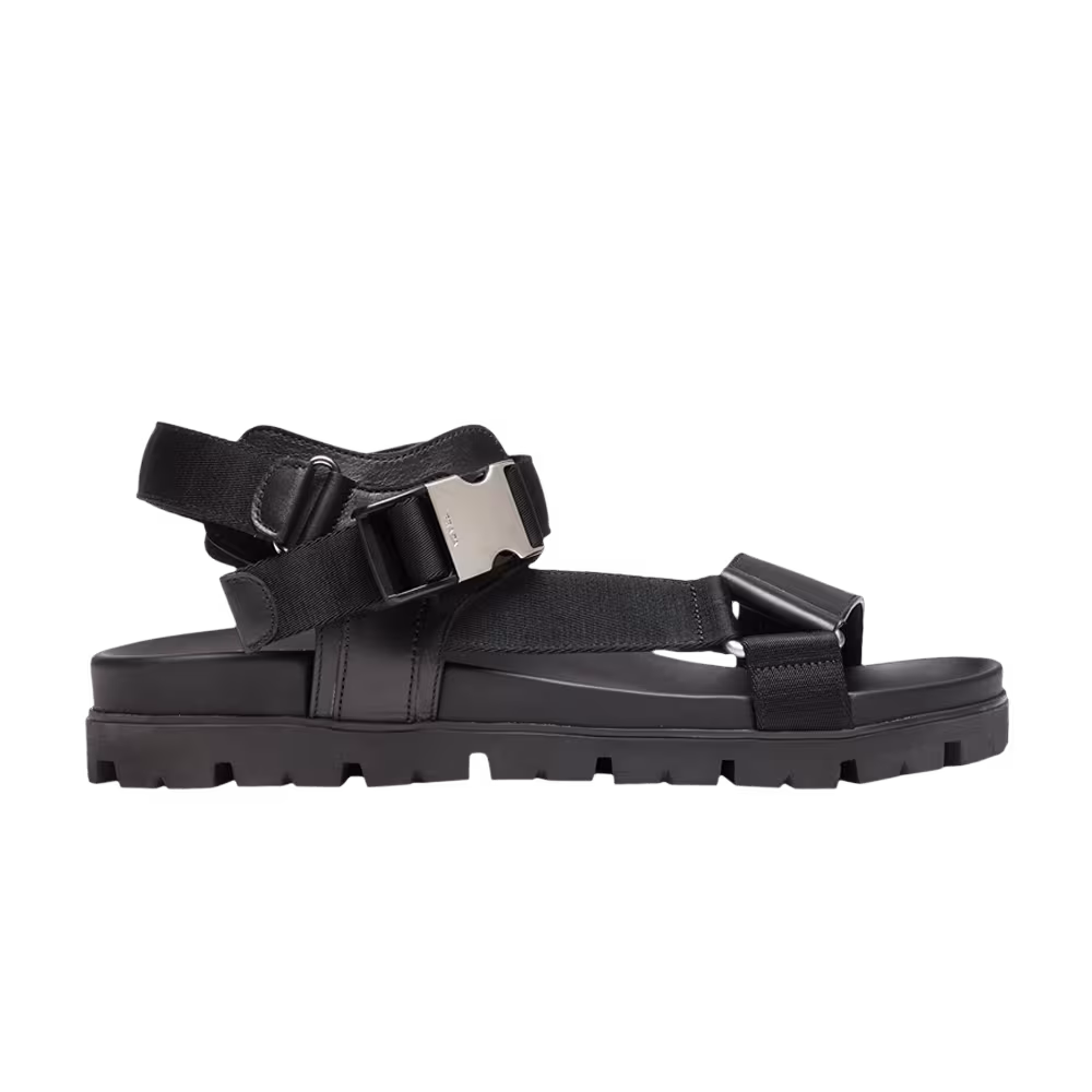 Prada Sporty Leather and Nylon Tape Sandal Black