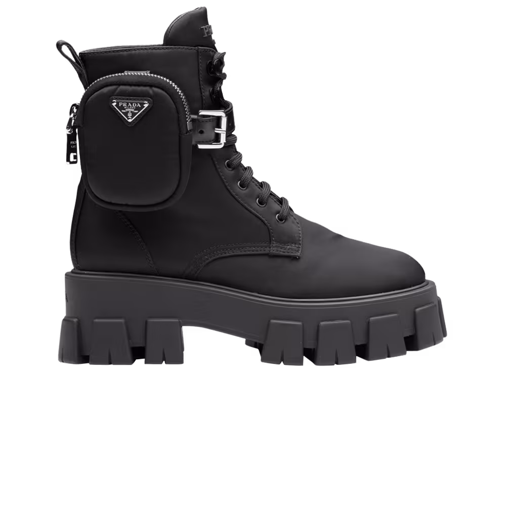 Prada Women's Monolith Pouch Lace-Up Boot Black