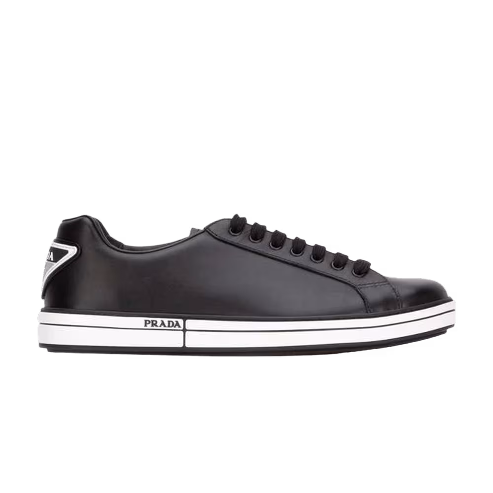 Prada Leather Plaque Sneaker Black