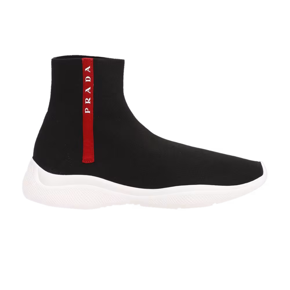 Prada Logo Sock Knit High Black White