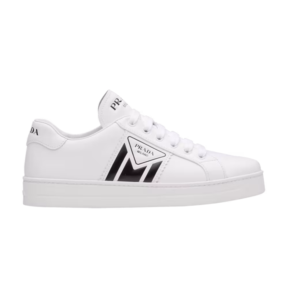 Prada Leather Logo Sneakers White Black