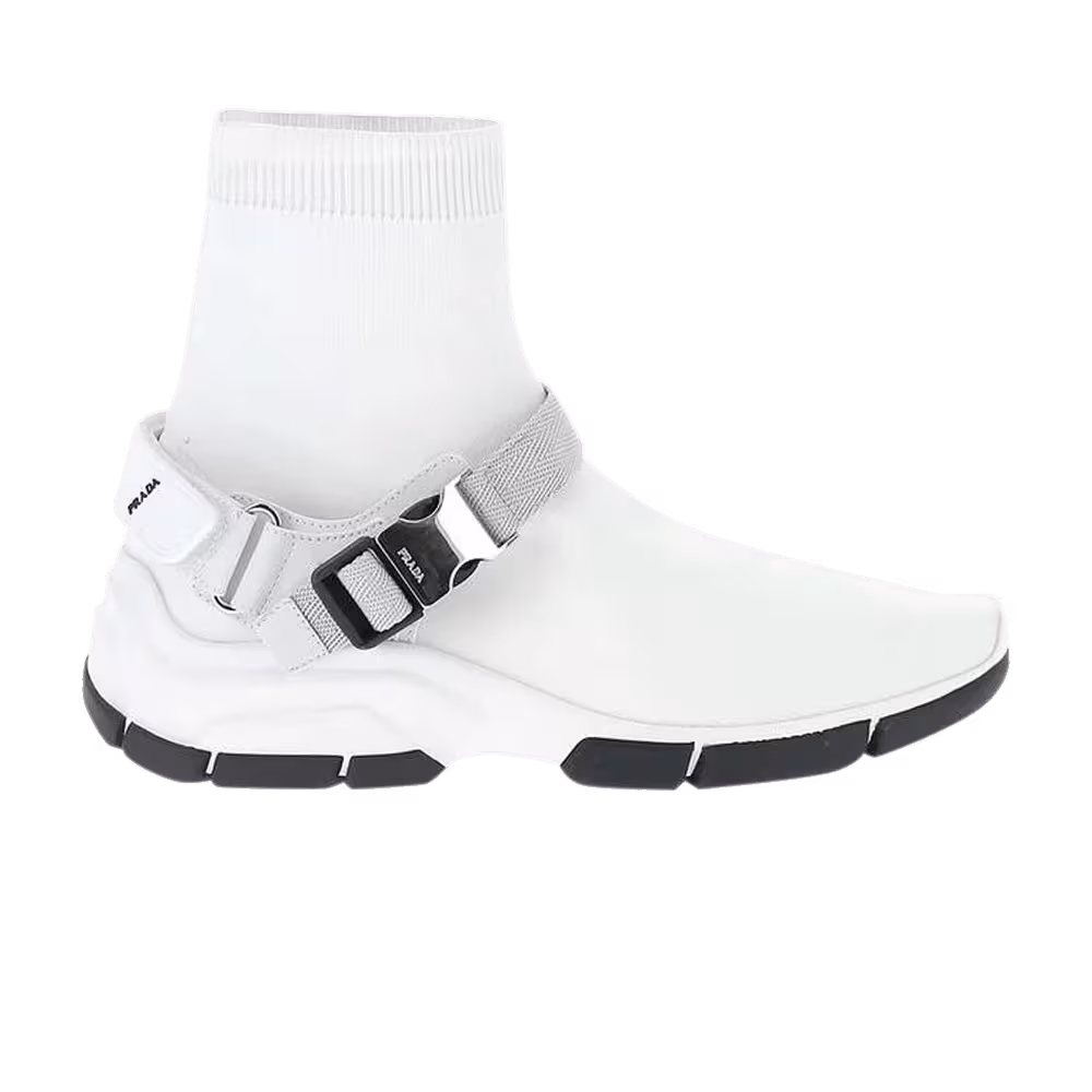 Prada Women's Logo Sock Knit High White