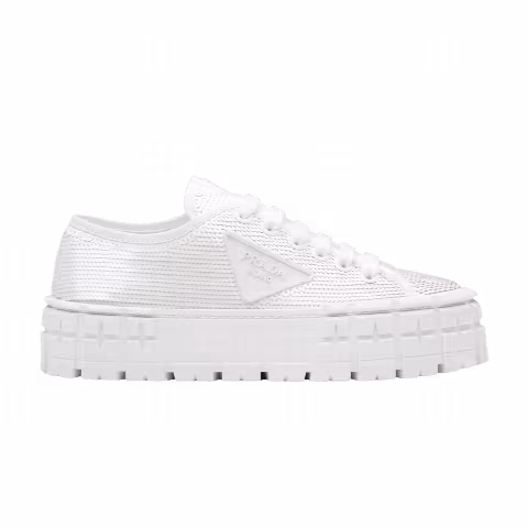 Prada Wmns Gabardine Double Wheel Platform 'White Sequins'